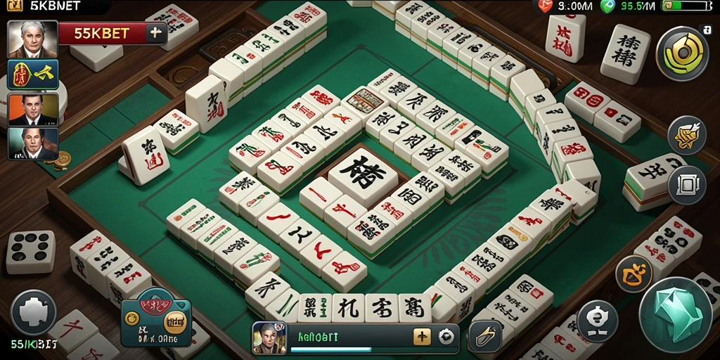 Tampilan gameplay 55KBET yang menakjubkan di papan Mahjong.