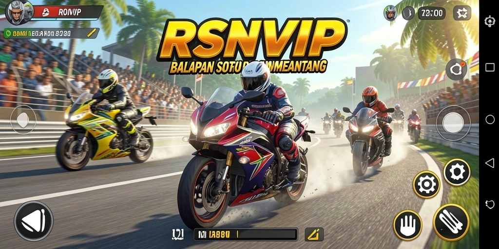 Tampilan gameplay RSNVIP yang memukau dengan aksi balapan motor.